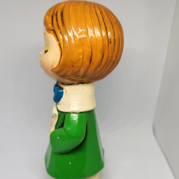 Vintage Christmas Chalk Ware Caroler Green Smock Made in Japan New in Box - Picture 2 of 7